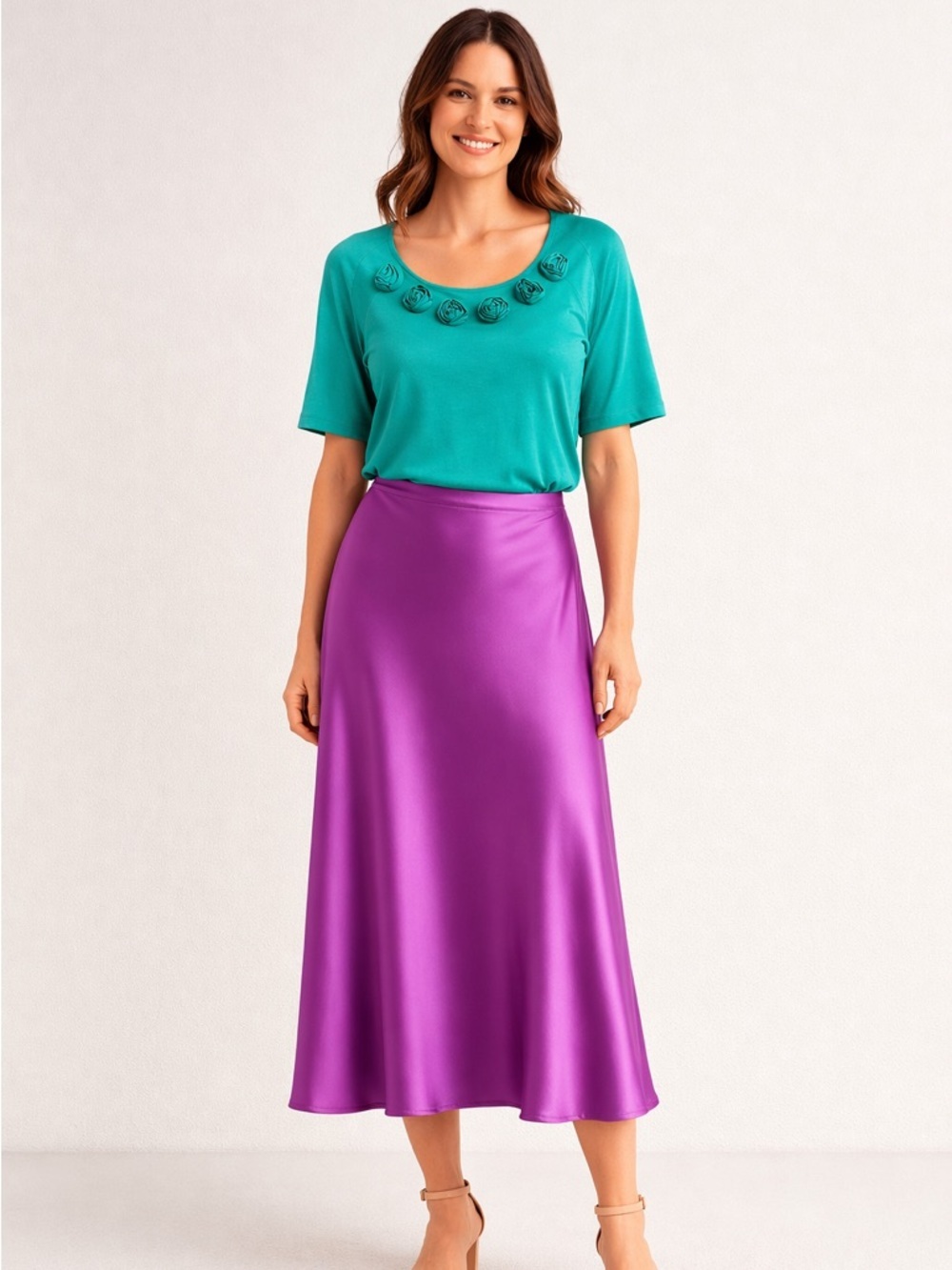 Luisa Spagnoli rosette appliqué turquoise size large Italy feminine top